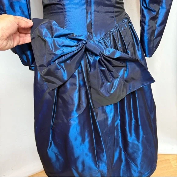 Vintage Jessica McClintock Blue Taffeta Lace Victorian Dress Size 6